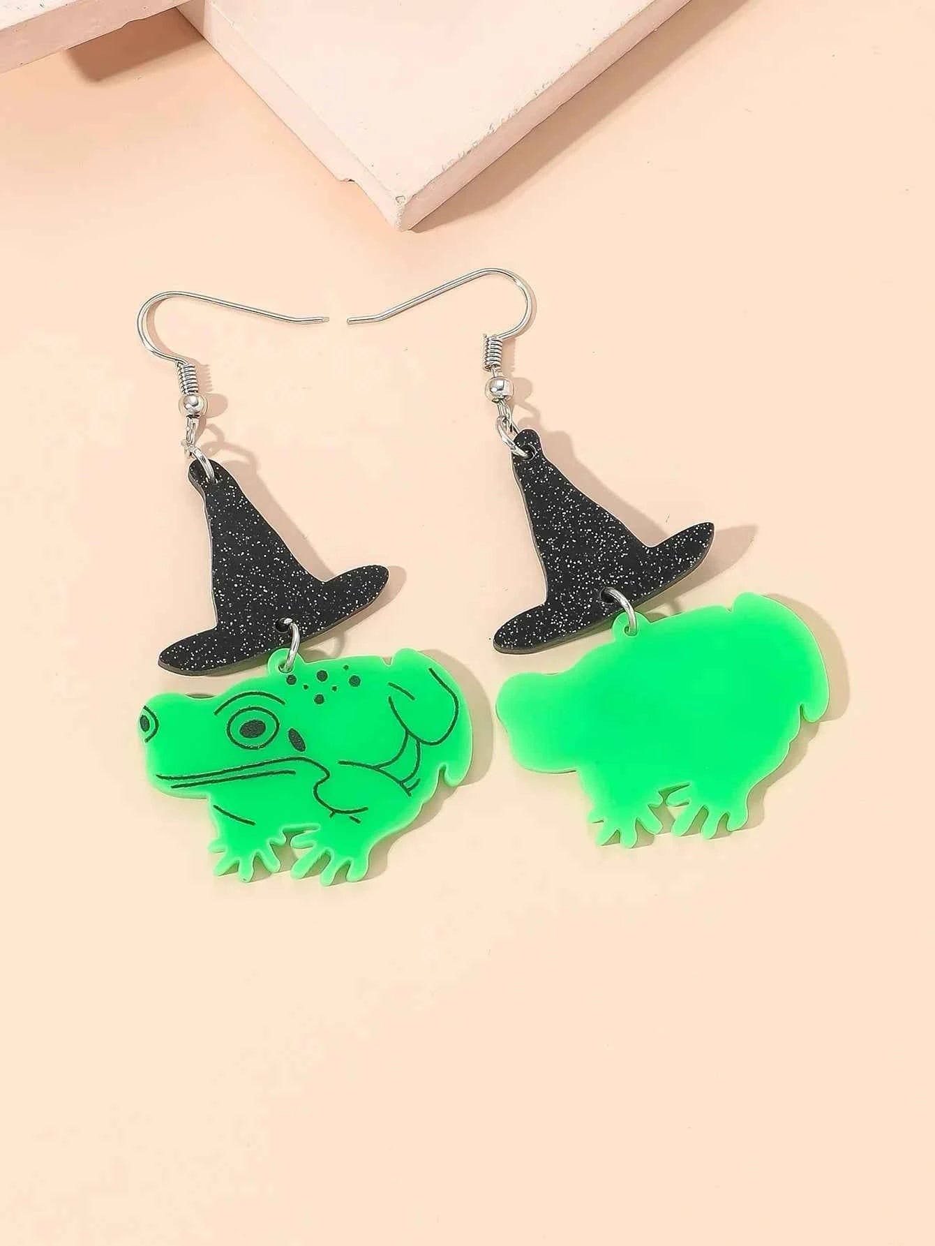 Adorable Frog Witch Hat Acrylic Earrings