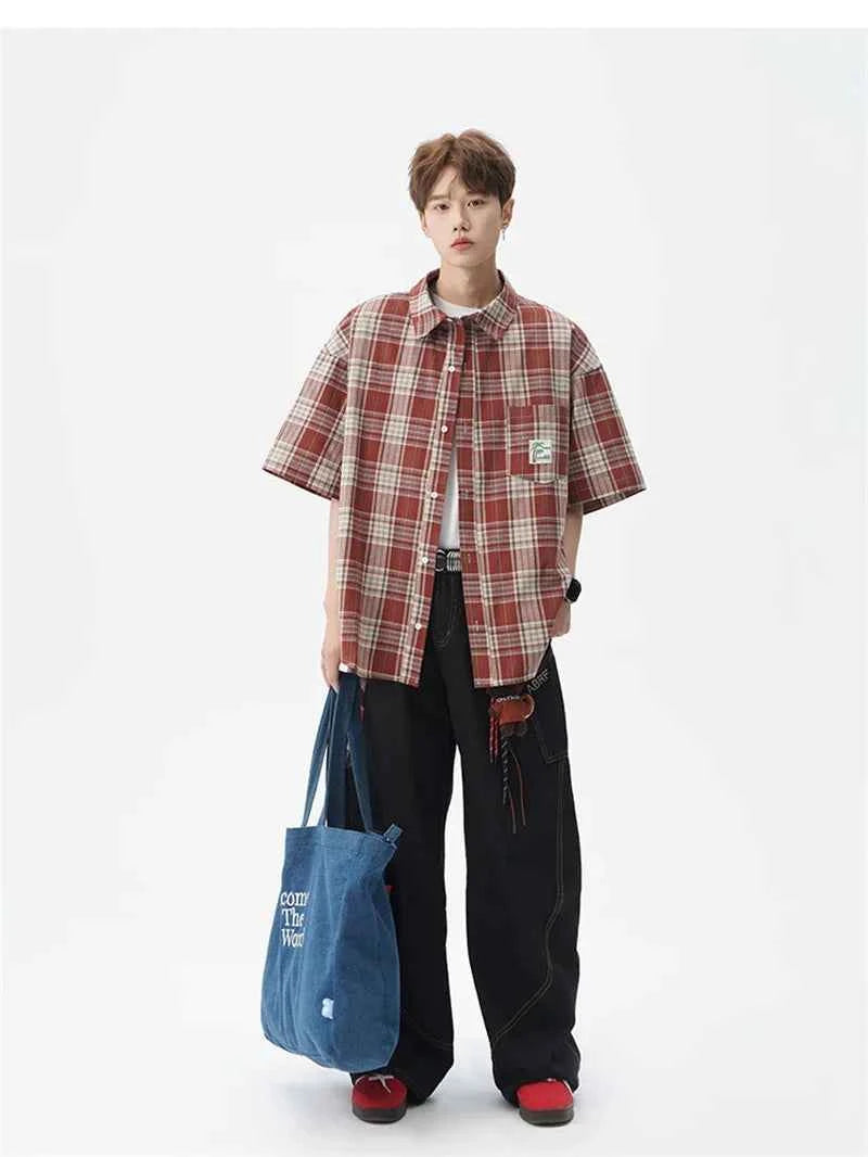 Men's Cool Plaid Short Sleeve Pocket Vintage Shirt