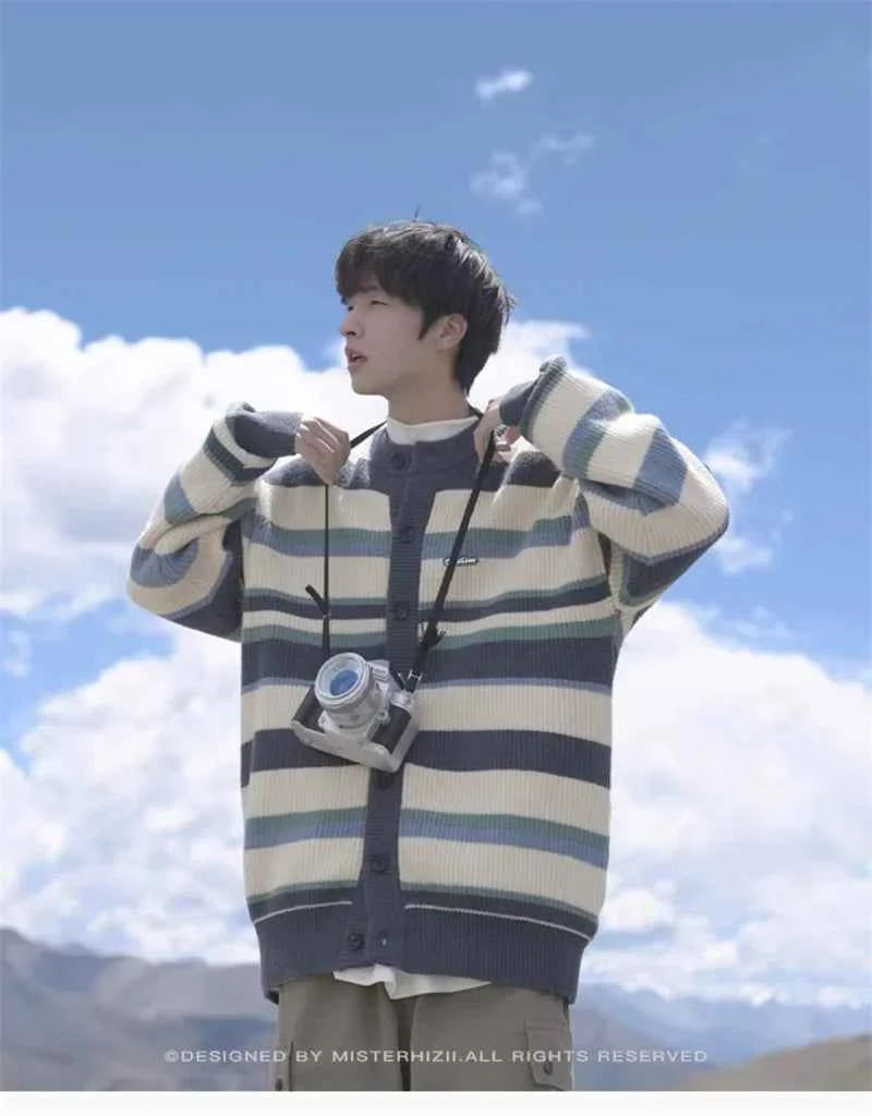 Casual Retro Cozy Striped Knitted Cardigan