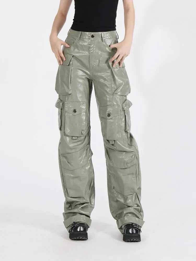 Vintage Zipper High Waist Baggy Leather Pants
