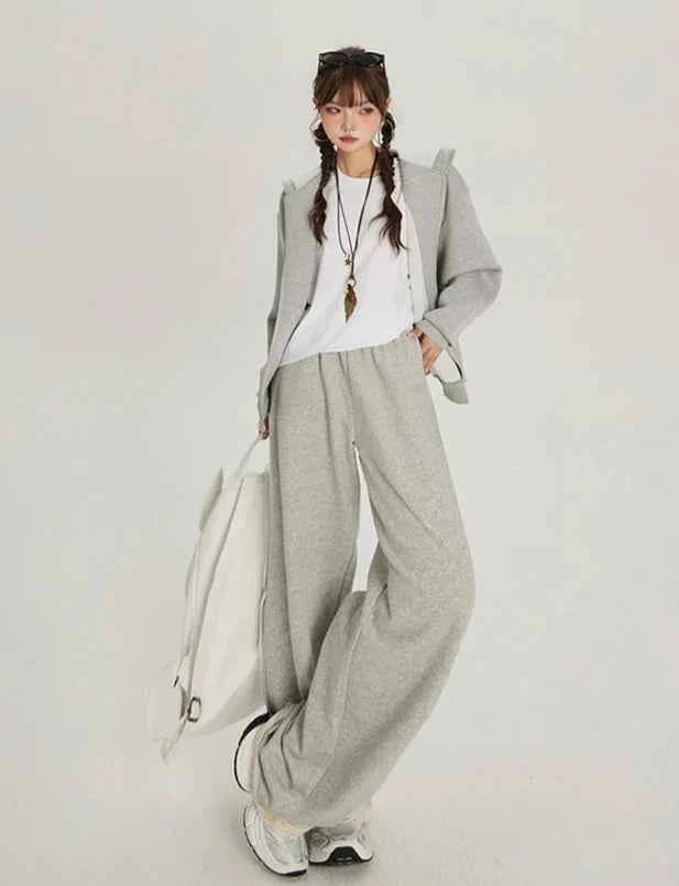 Solid Color High Waist Wide Sweatpants