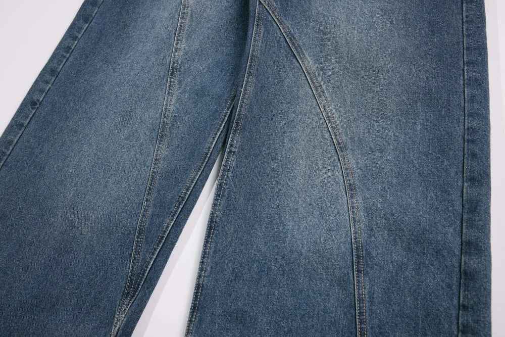 Irregular Distressed Spliced Washed Wide Leg Jeans