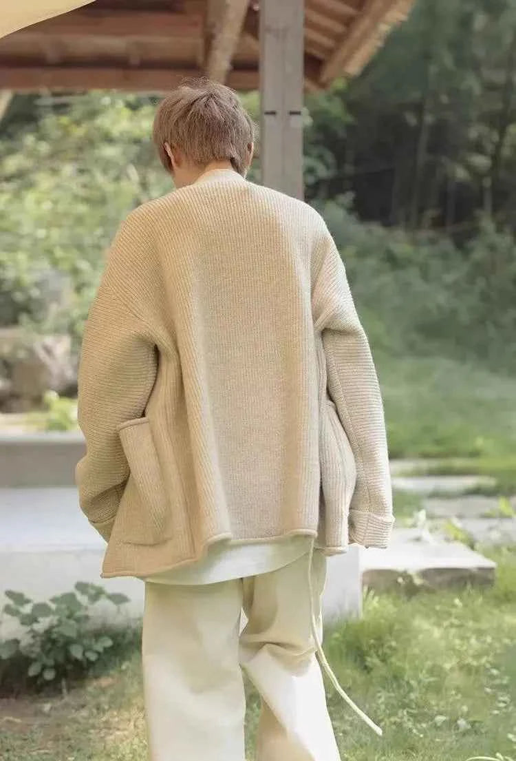 Chinese Style Strap Knit Casual Cardigan