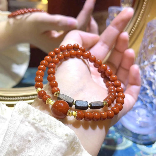 Vibrant Red Agate Double Circle Bracelet