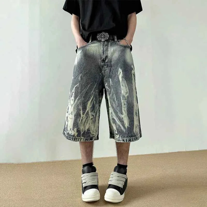 Flame Graphic Print Denim Short