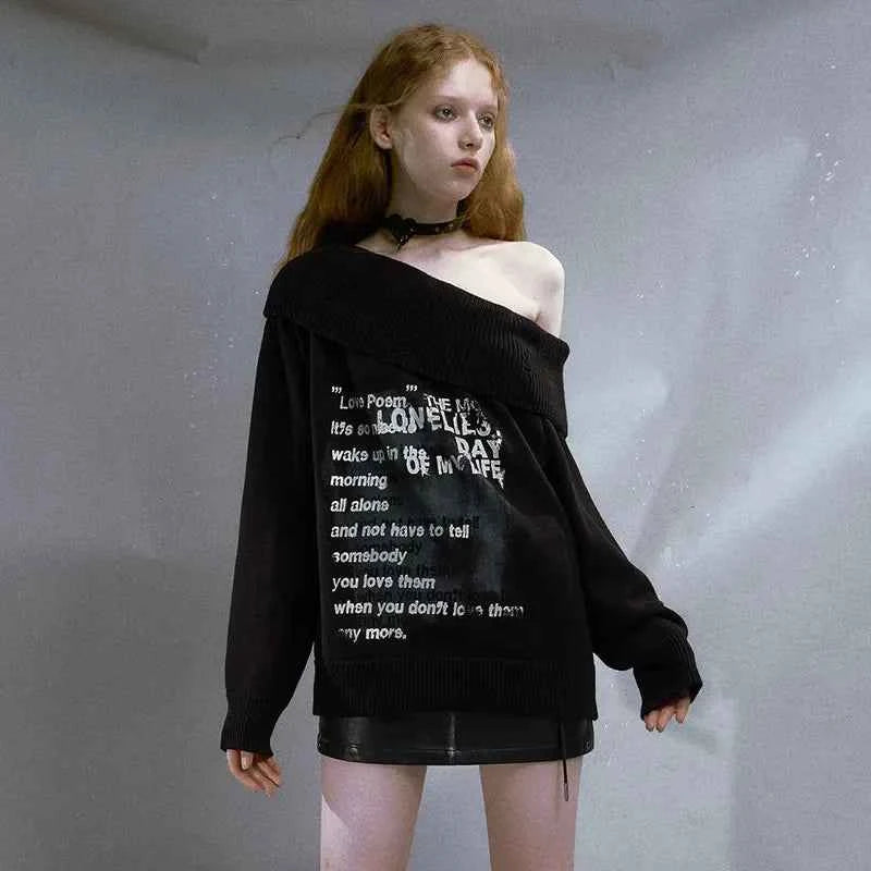 Vintage Grunge Aesthetics Off Shoulder Sweater