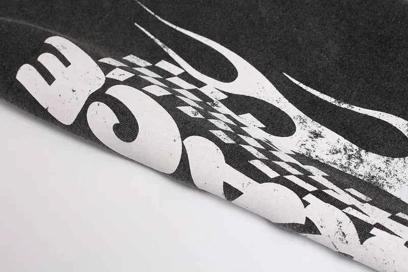 Streetwear Distressed Zip-Up Hooded Race Sweatshirt