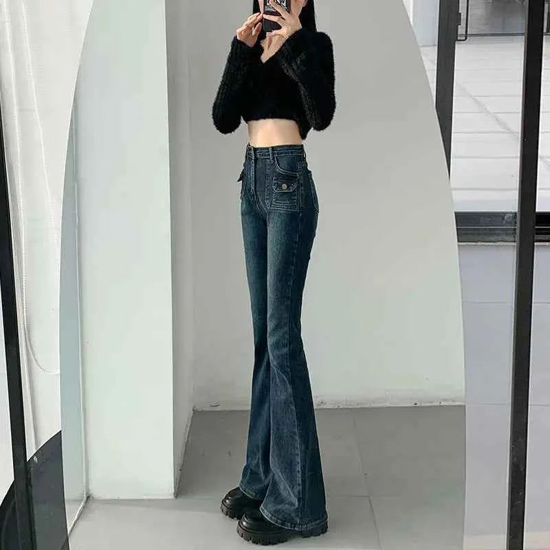 Slimming Retro High Waist Flared Straight Jeans