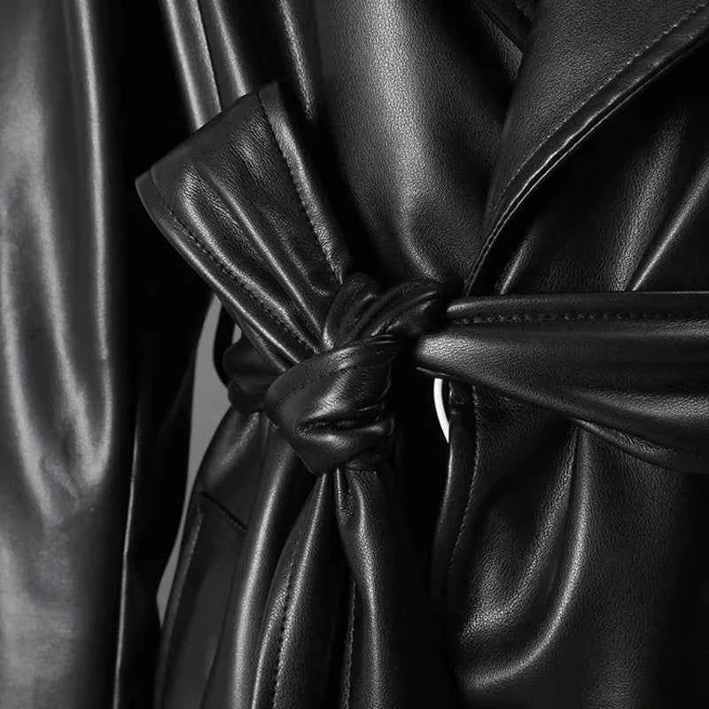 Stylish Black Leather Double Breasted Coat