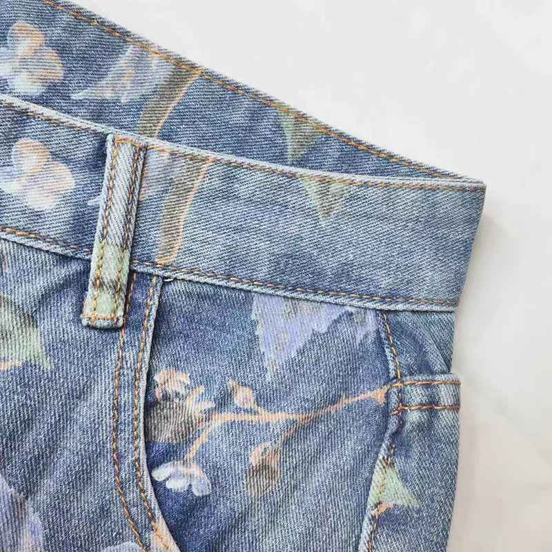 Cool Trendy Floral Printed Loose Fit Denim Jeans