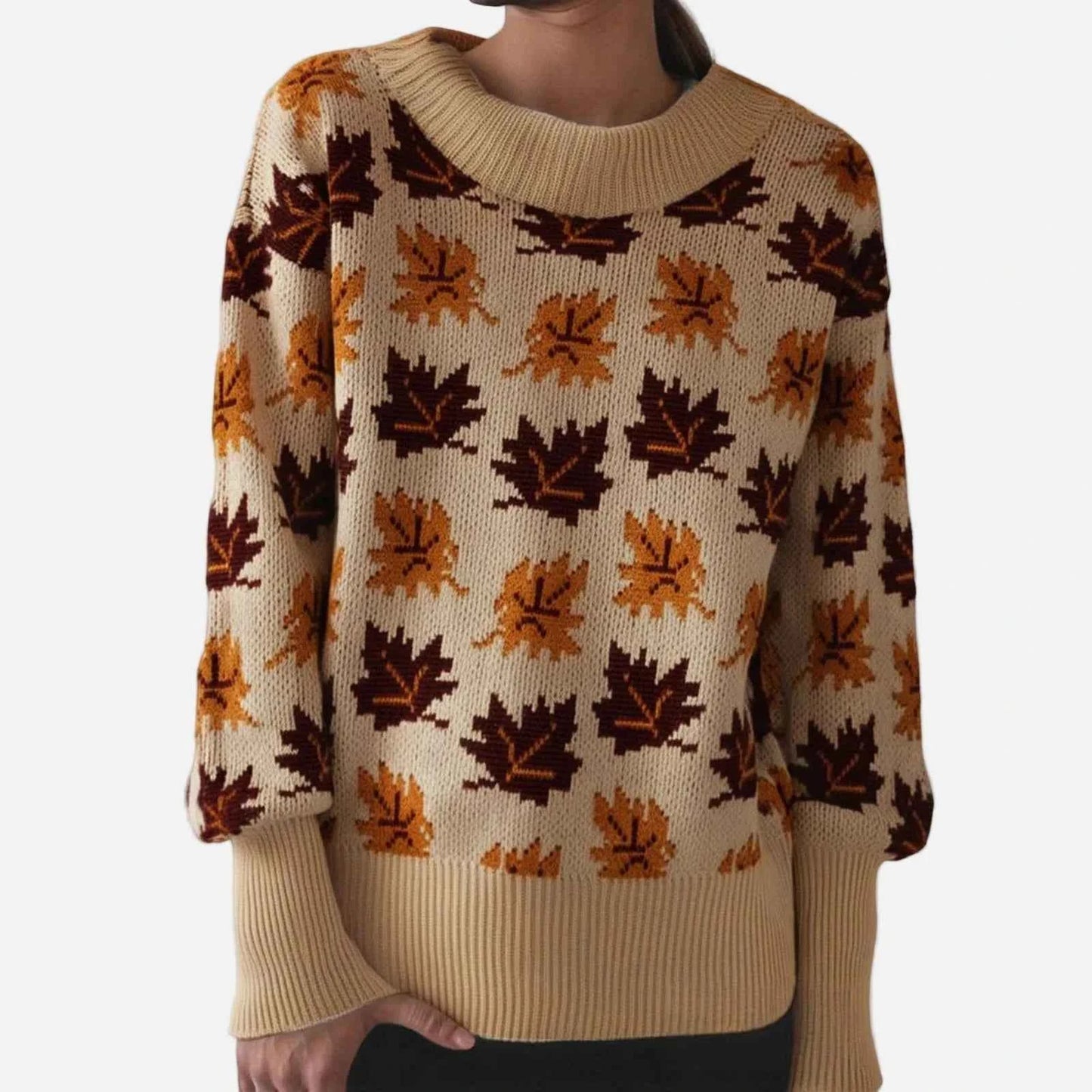 Streetwear Leaf Print Knit Cool Sweater