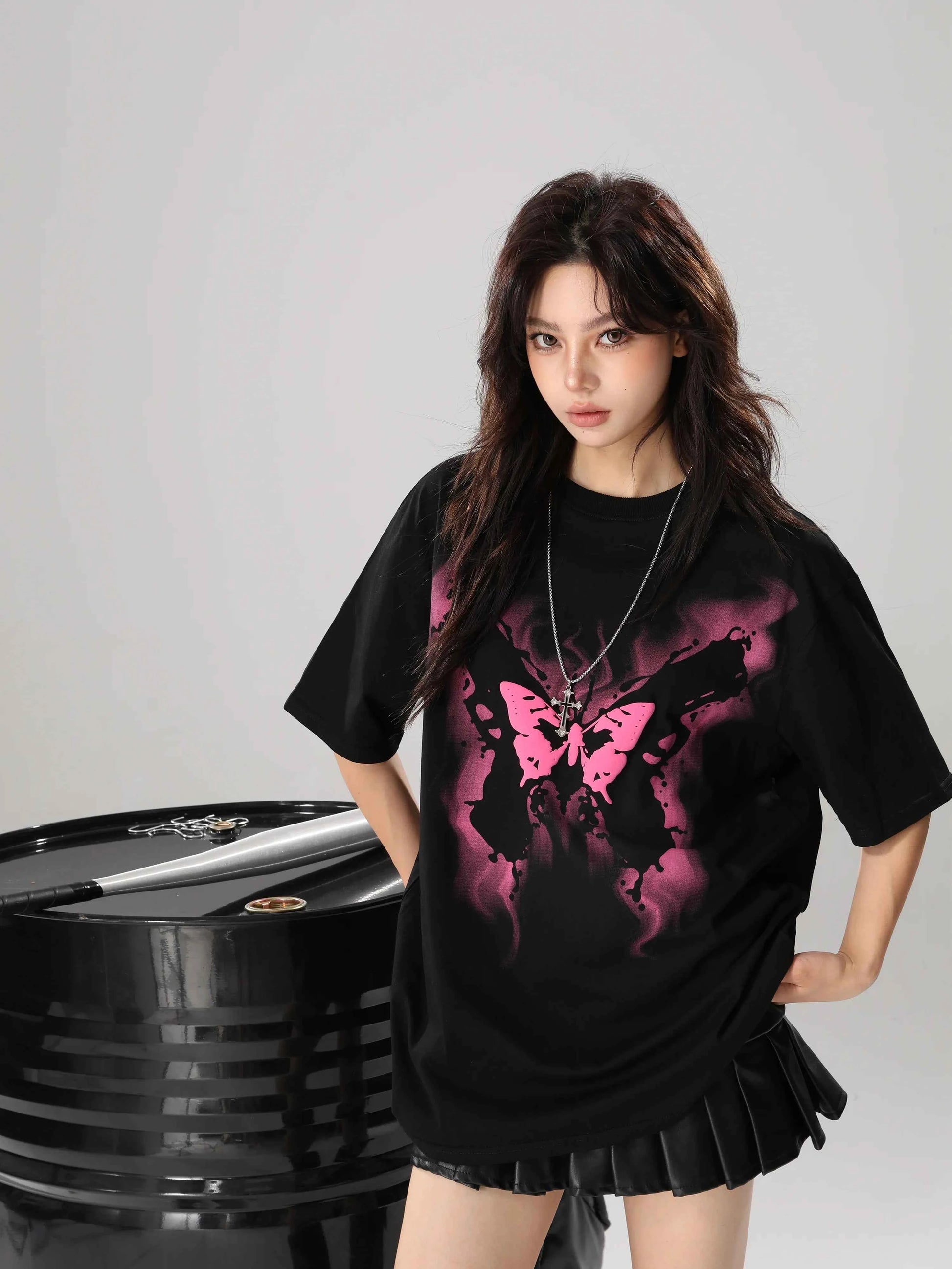 Women Streetwear Butterfly Print Loose Fit T-Shirt