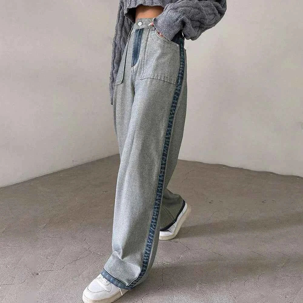 Colorblock Designer Loose High Waist Jeans