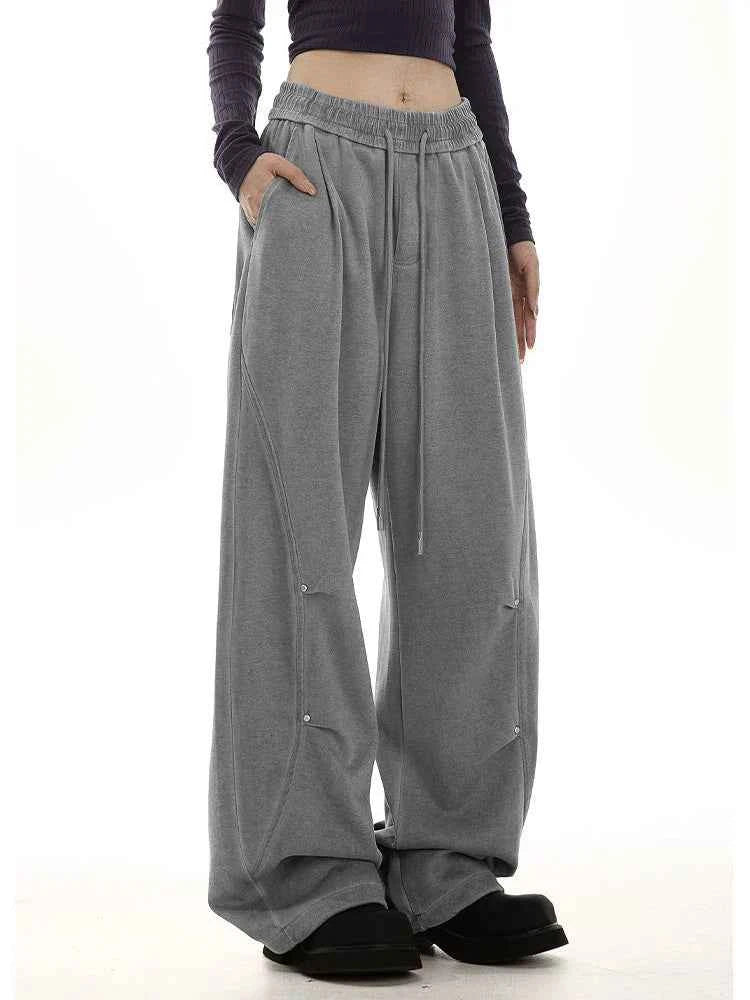 American Streetwear Vintage High Waist Lace-Up Sweatpants