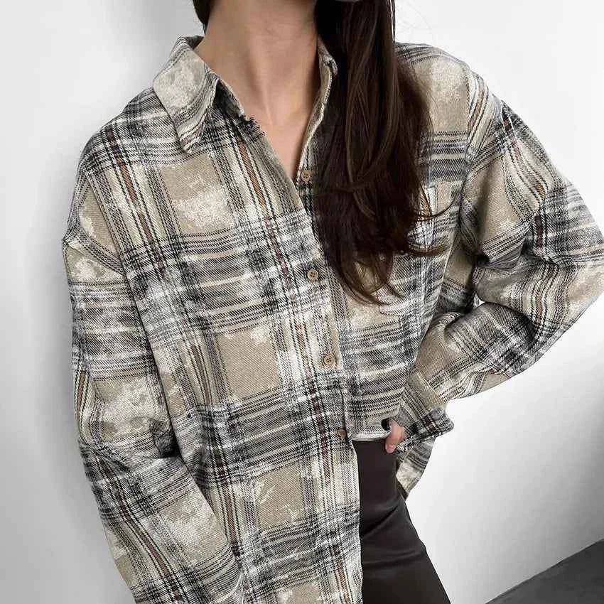 Fashionable Plaid Long Sleeve Casual Blouse Shirt