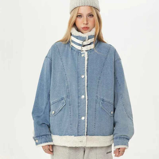 Sweet Blue Plush Lady Short Denim Jacket