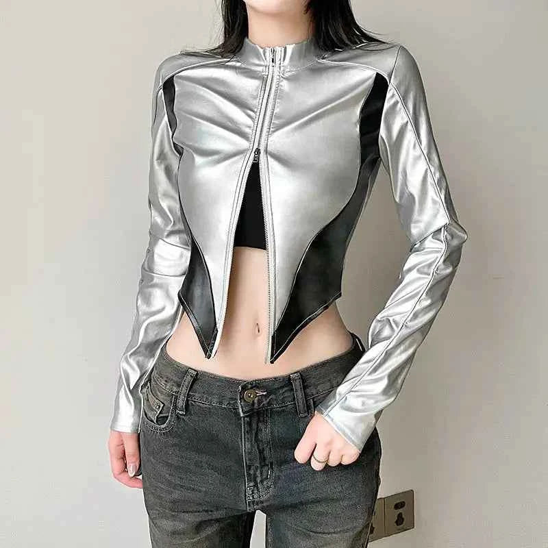 Spicy Warrior Color Block Leather Jacket