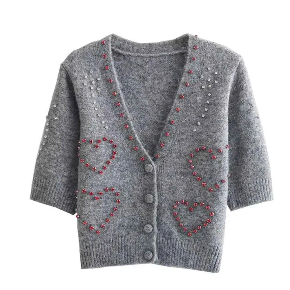 Heart Slimming V-Neck Short Sleeve Sweater