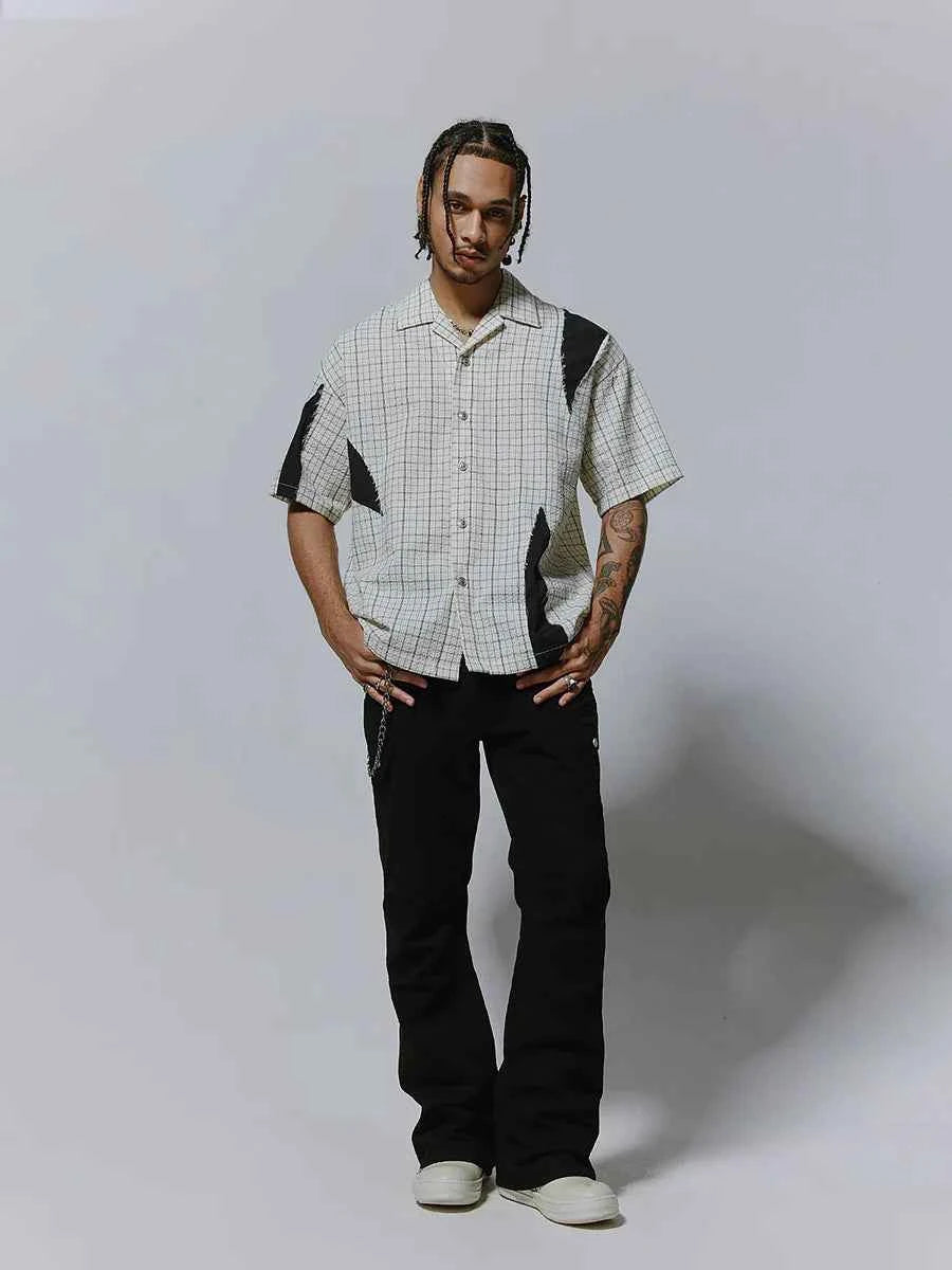 Men Retro Plaid Loose Comfort Lapel Shirt