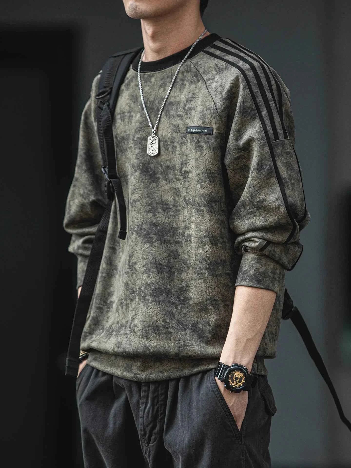 Streetwear Suede Striped Sport Sweatshirt