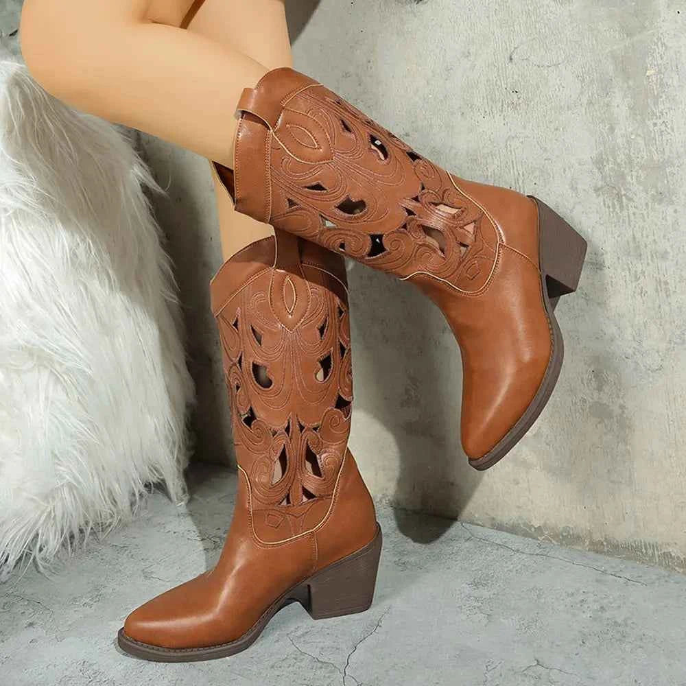 Western Style Embroidered Harness Cowboy Boots