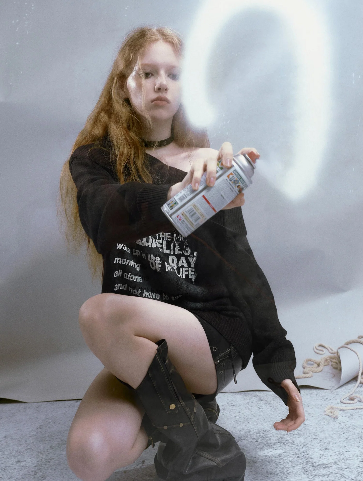 Vintage Grunge Aesthetics Off Shoulder Sweater - Luxuryurbanwear