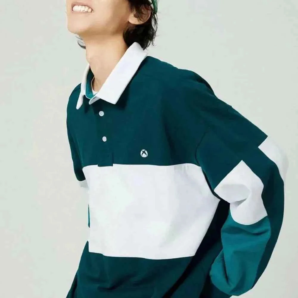 Color Blocked Patchwork Long Sleeve Polo T-Shirt