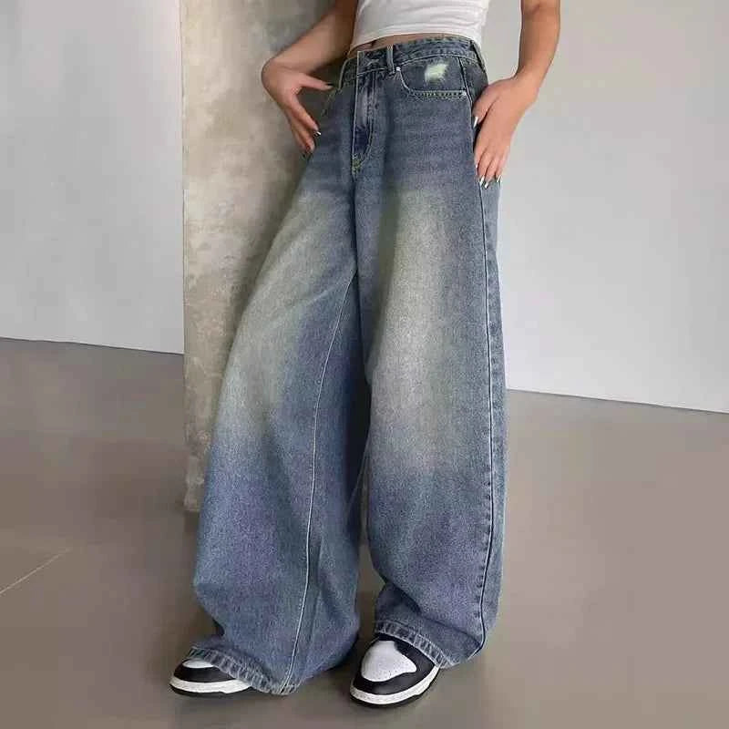 Trendy High Waist Wide Leg Ripped Jeans