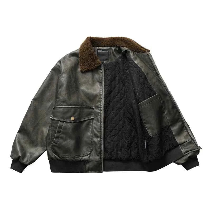 Streetwear Thicken Padded Leather Fur Jacket