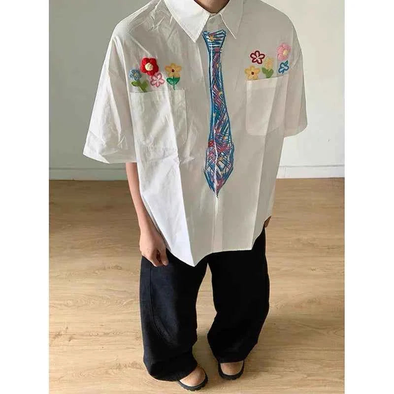 Vintage American Grid Pattern Embroidered Shirt