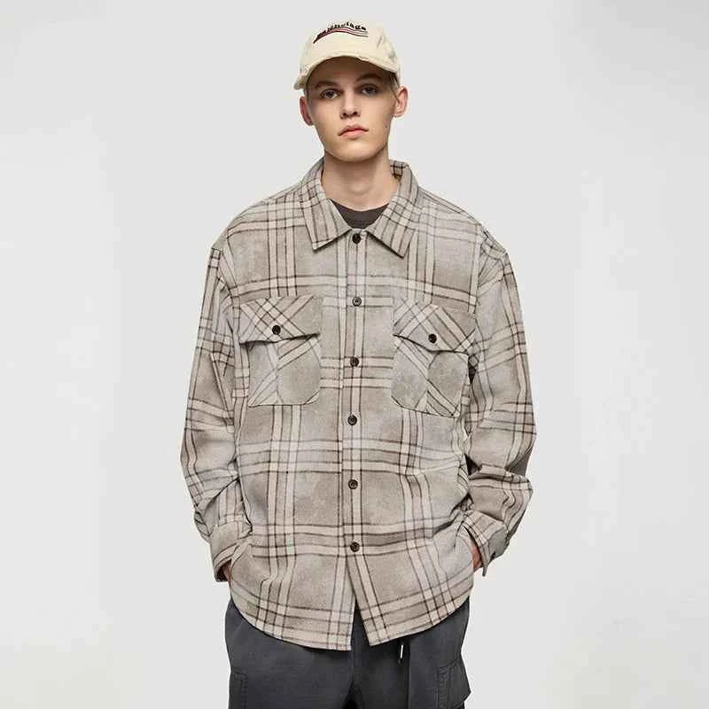 Vintage Plaid Oversized Long Sleeve Shirt
