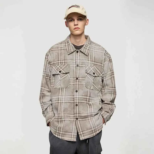 Vintage Plaid Oversized Long Sleeve Shirt