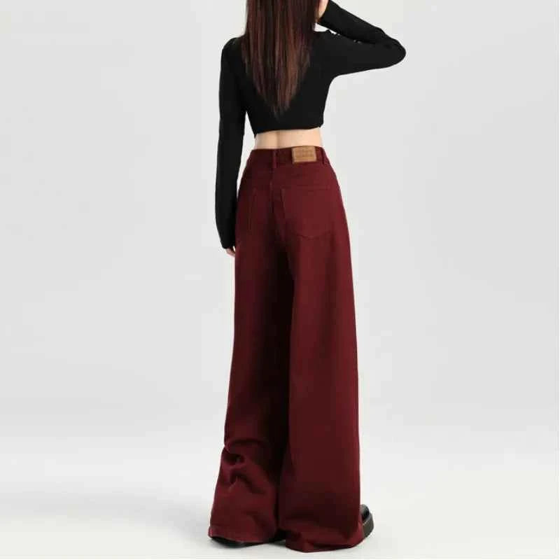 Retro Loose Red Emo High Waist Denim Jeans