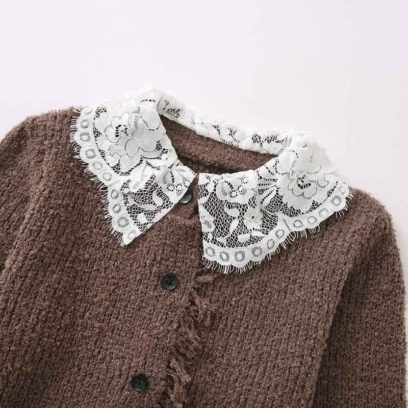 Women Y2K Lace Patchwork Knitted Cardigan