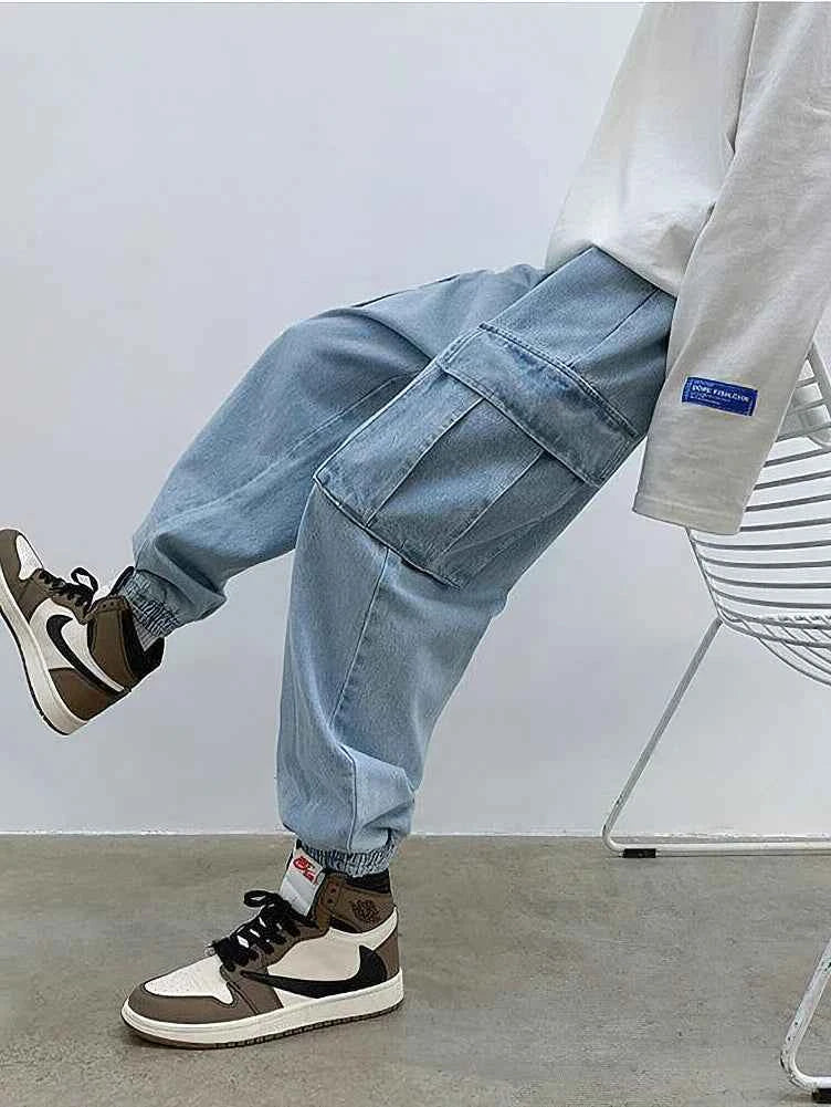 Baggy Streetwear Black Denim Cargo Jeans