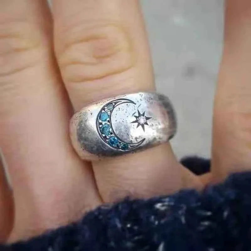 Vintage Silver Moon Sun Ring