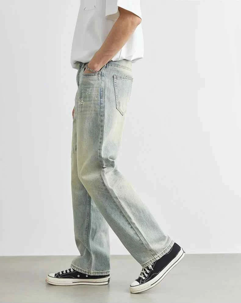 Vintage Cool Retro Distressed Wide Leg Casual Jeans