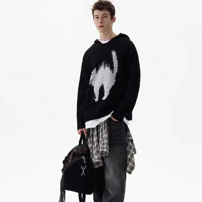 Colorful Japanese Cat Print Knit Hoodie