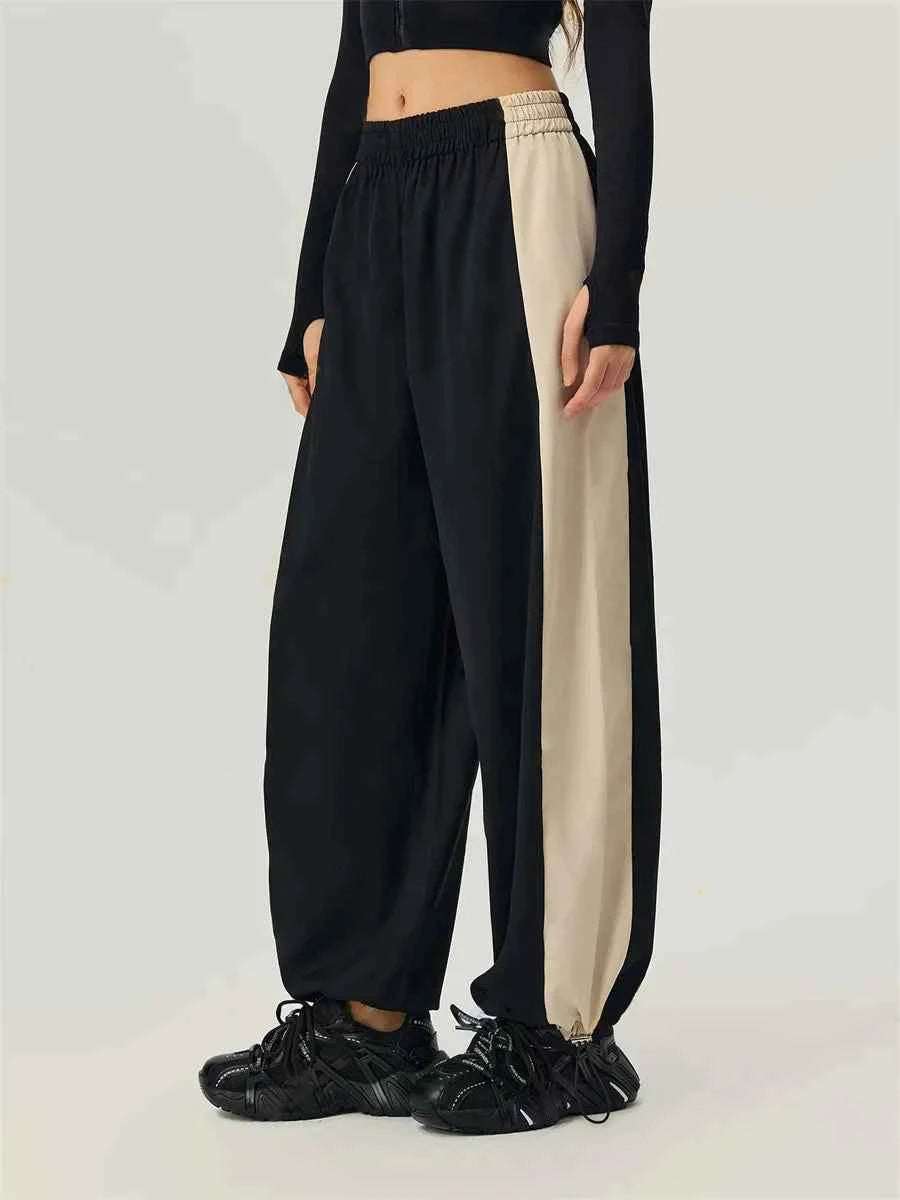 Color Block Elastic Waist Retro Sweatpants