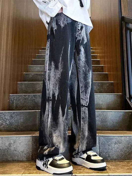 Y2k Cool Gothic Black Tie Dye Wide Jeans