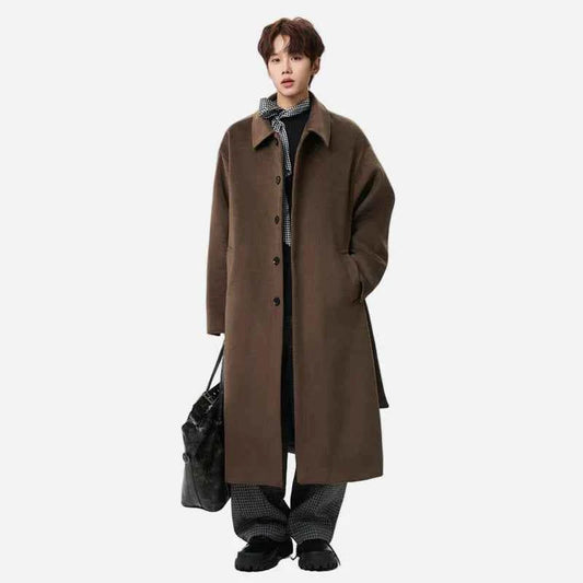 Lightweight Plaid Single Breasted With Belt Woolen Coat