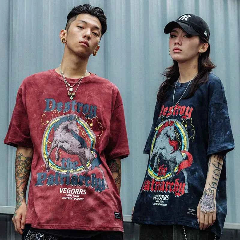 Fashionable Streetwear Wild Horse Print Hip Hop T-Shirt