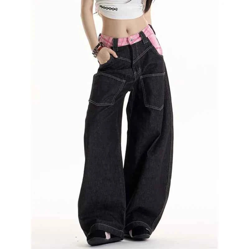 Effortless Streetwear American Style Plaid Cargo Jeans