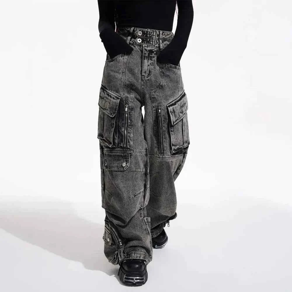 Y2K Gothic Japanese Style Wide Leg Cargo Jeans