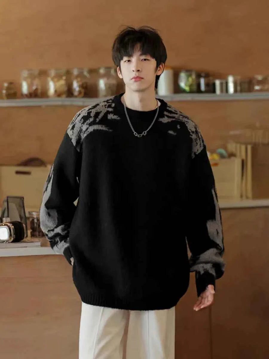 Men Retro Contrast Color Korean Style Sweater