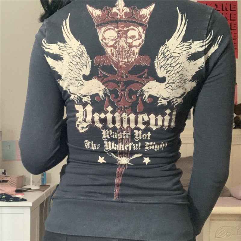 Xingqing Grunge Punk Gothic Zip-Up Sweatshirt
