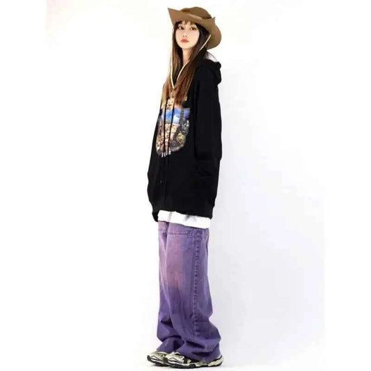 Purple Oversize Wide Leg Cargo Jeans