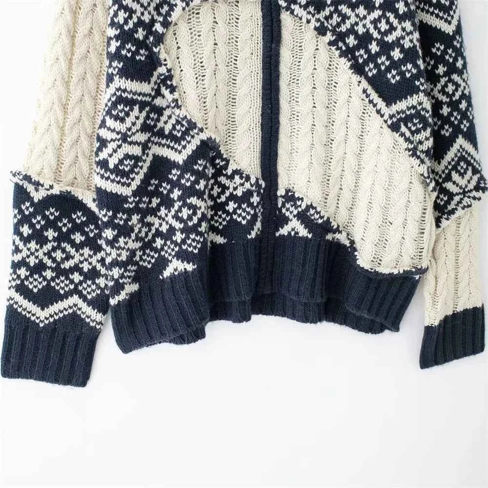 Elegant Jacquard Knitted Long Sleeve Cardigan