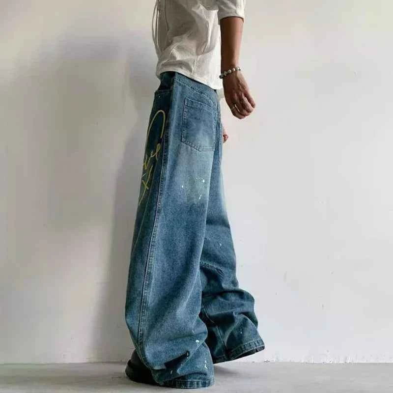 Heart Shaped Embroidery Loose Wide Leg Jeans