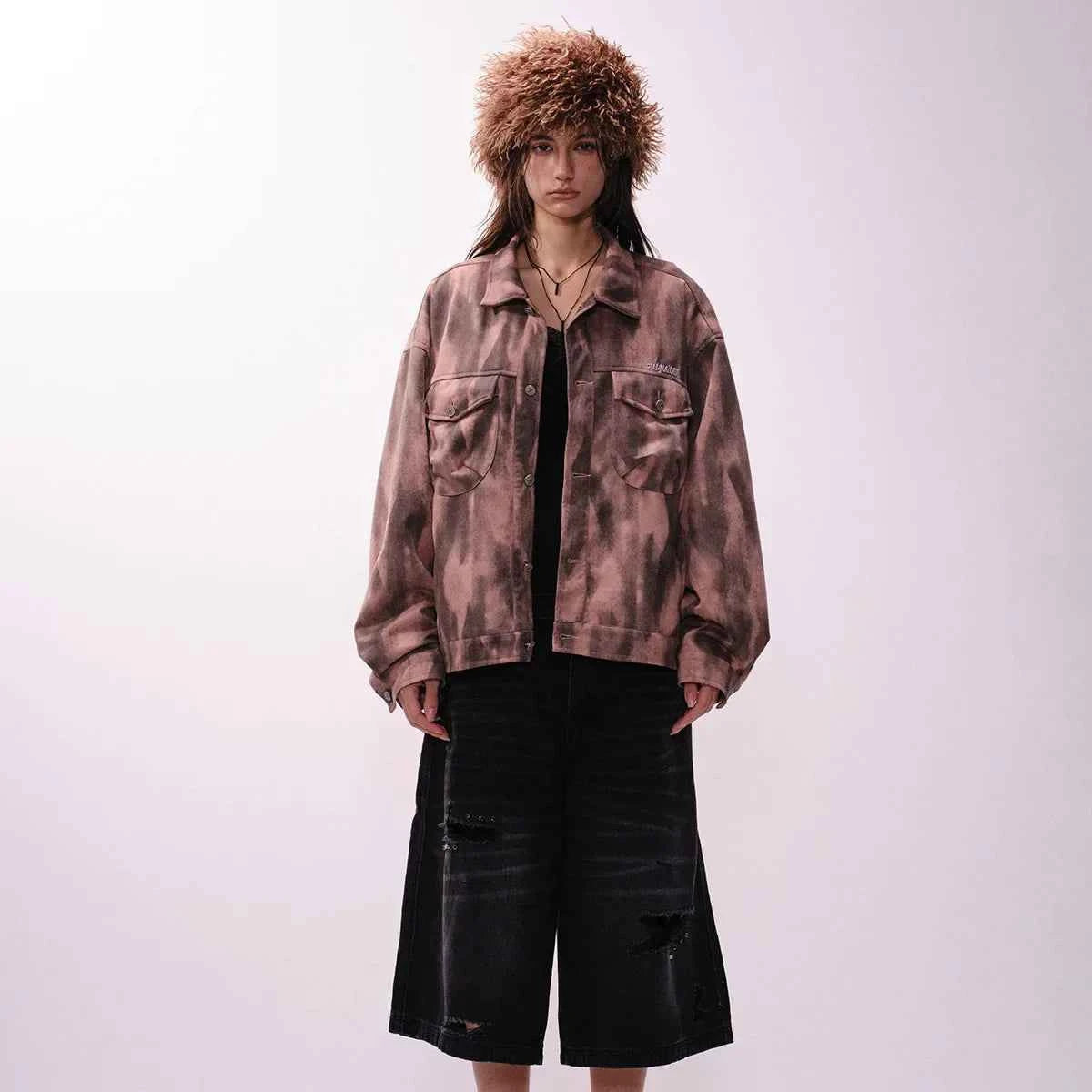 Y2K Unisex Colorful Retro Tie Dye Suede Denim Jacket